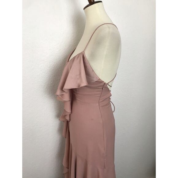 Fame and Partners Maxi Dress Gown Callais Ruffle Open Lace Up - Picture 4 of 9